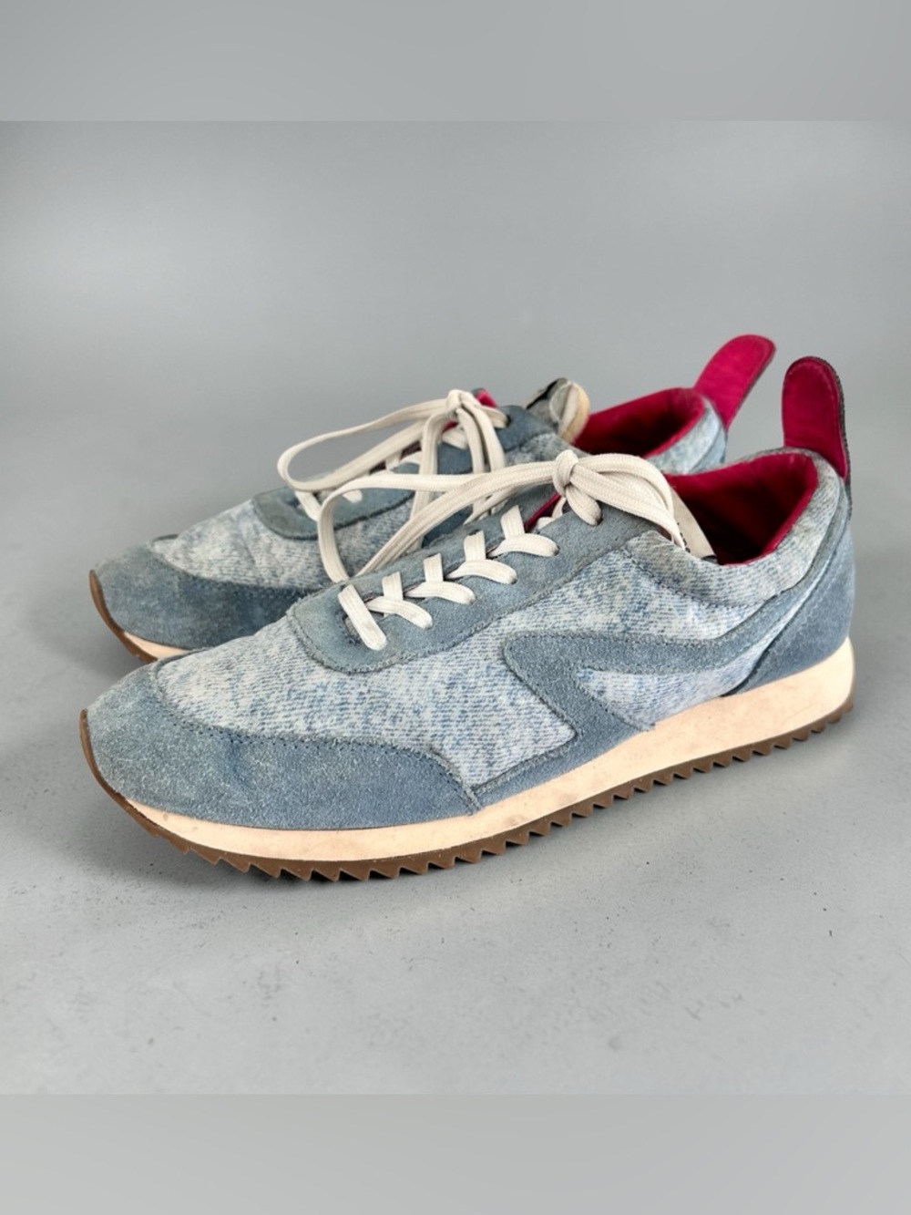 Rag & Bone Light Blue Suede & Knit Sneakers with Pink Lining